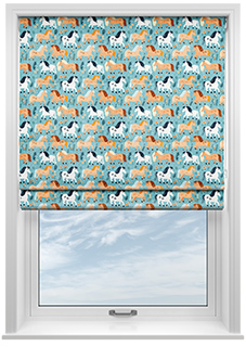 Pony Pals, Turquoise - Roman Blind